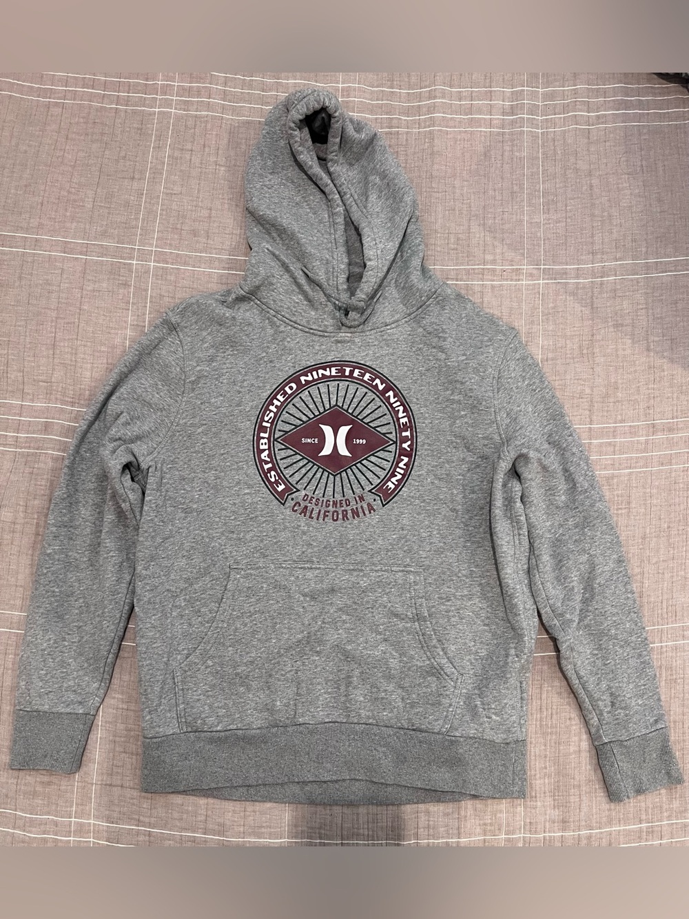 Hurley Gray Hooded Pullover with Burgundy Logo Emblem